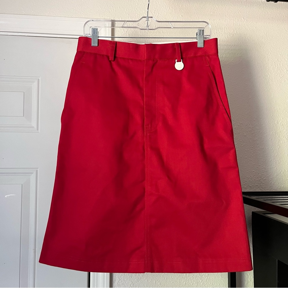 XANDER ZHOU red ss20 cotton canvas structured a line midi skirt‎